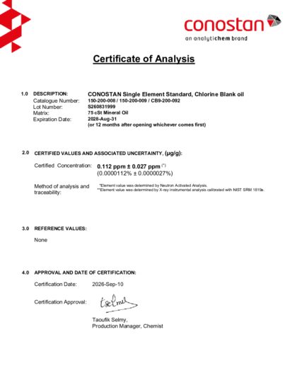 Primeira página: Certificado de análise, lote S260831999