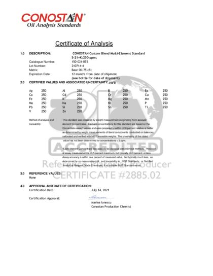 Primeira página: Certificado de análise, lote 210714-4