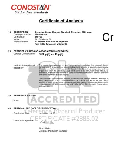 Primeira página: Certificado de análise, lote 500720