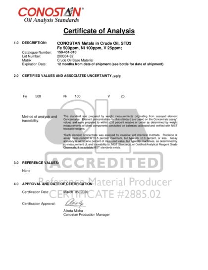 Primeira página: Certificado de análise, lote 200304-82