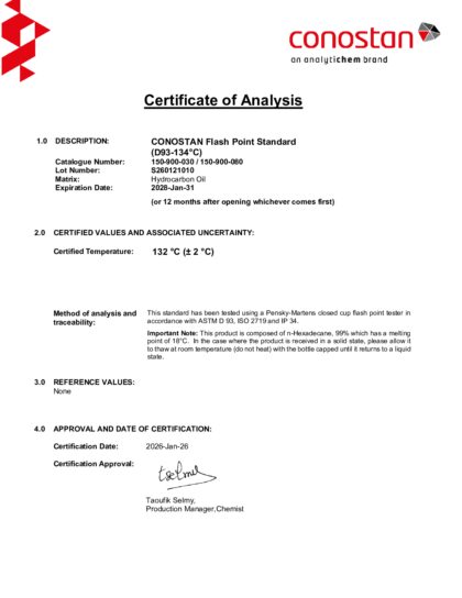 Primeira página: Certificado de análise, lote S260121010
