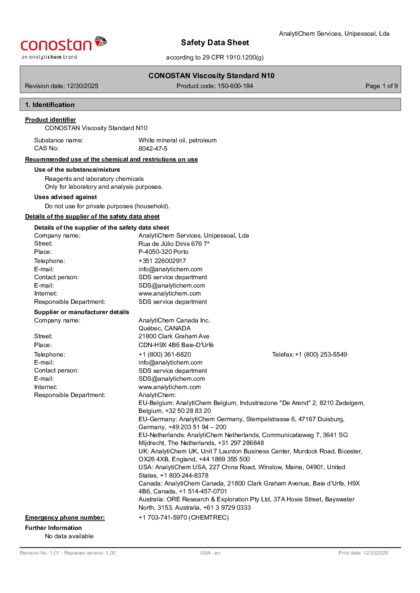 Primeira página: Ficha de segurança