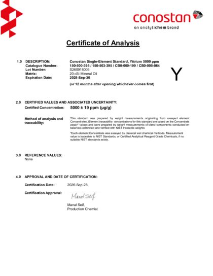 Primeira página: Certificado de análise, lote S260918003