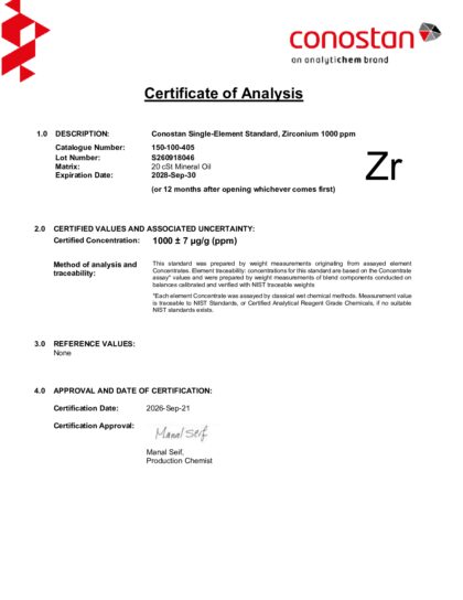 Primeira página: Certificado de análise, lote S260918046