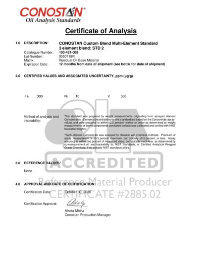 Primeira página: Certificado de análise, lote 0050718R