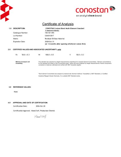 Primeira página: Certificado de análise, lote S261013017