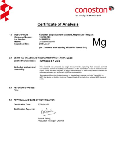 Primeira página: Certificado de análise, lote S260120059