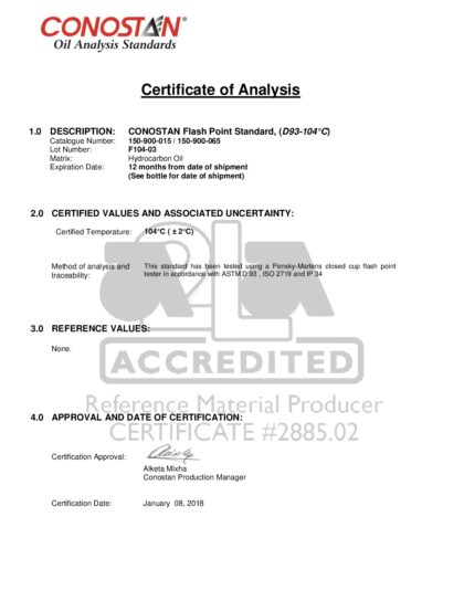 Primeira página: Certificado de análise, lote F104-03
