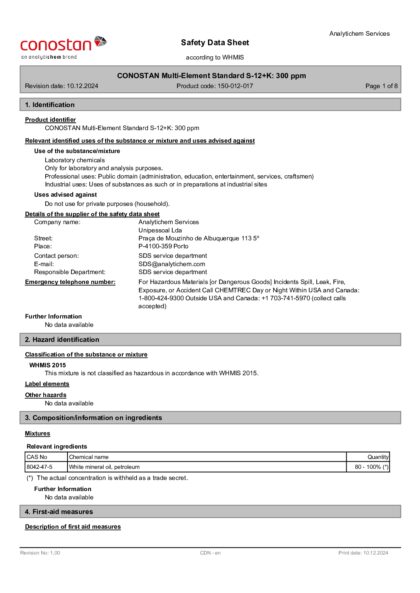 Primeira página: Ficha de segurança
