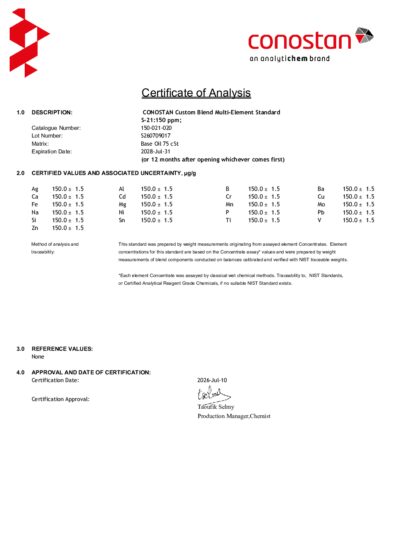 Primeira página: Certificado de análise, lote S260709017
