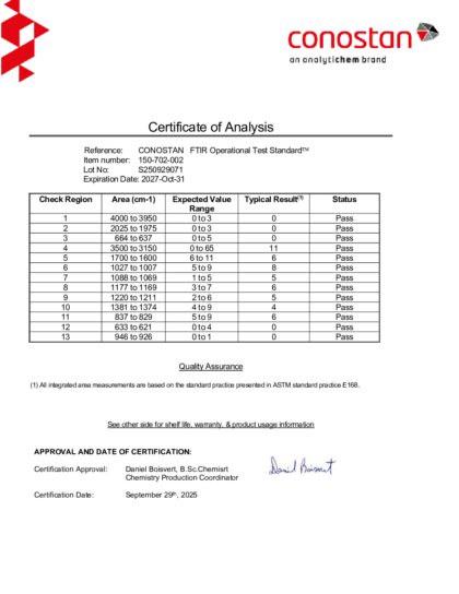 Primeira página: Certificado de análise, lote S250929071