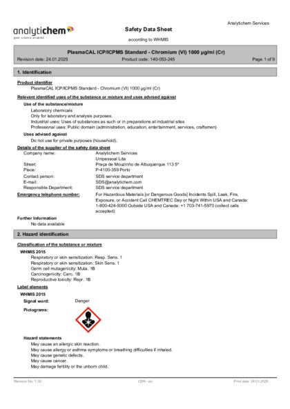 Primeira página: Ficha de segurança