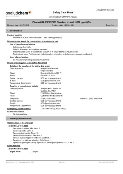 Primeira página: Ficha de segurança