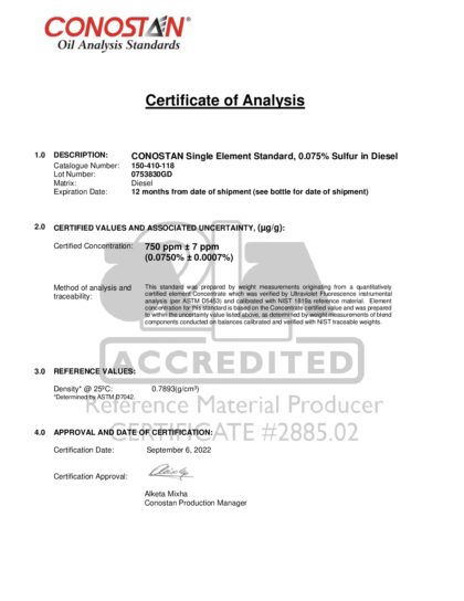 Primeira página: Certificado de análise, lote 0753830GD