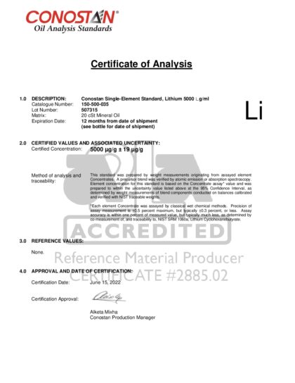 Primeira página: Certificado de análise, lote 507315