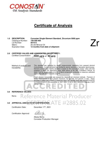 Primeira página: Certificado de análise, lote 501512