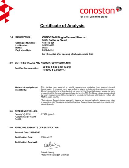 Primeira página: Certificado de análise, lote S260720080