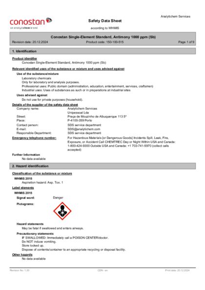 Primeira página: Ficha de segurança