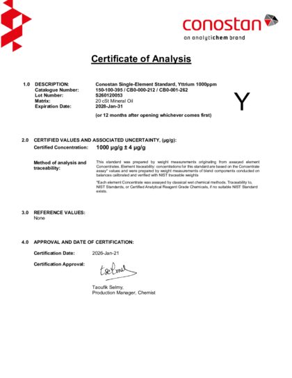 Primeira página: Certificado de análise, lote S260120053