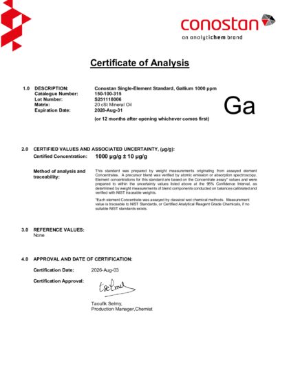 Primeira página: Certificado de análise, lote S251118006