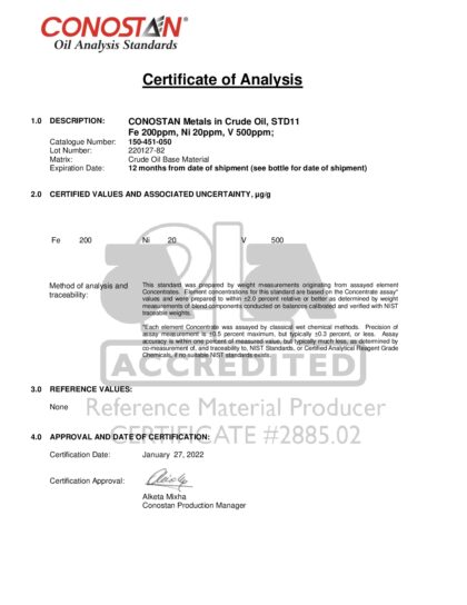 Primeira página: Certificado de análise, lote 220127-82