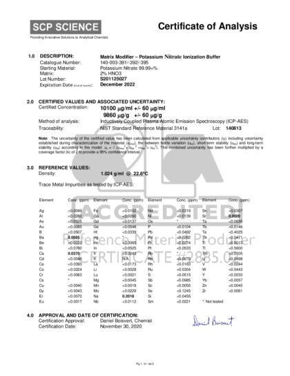 Primeira página: Certificado de análise, lote S201125027