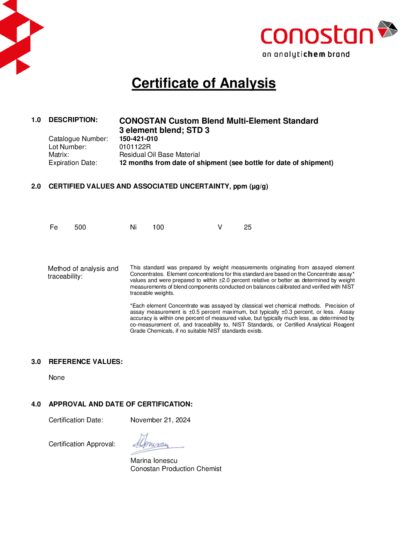 Primeira página: Certificado de análise, lote 0101122R