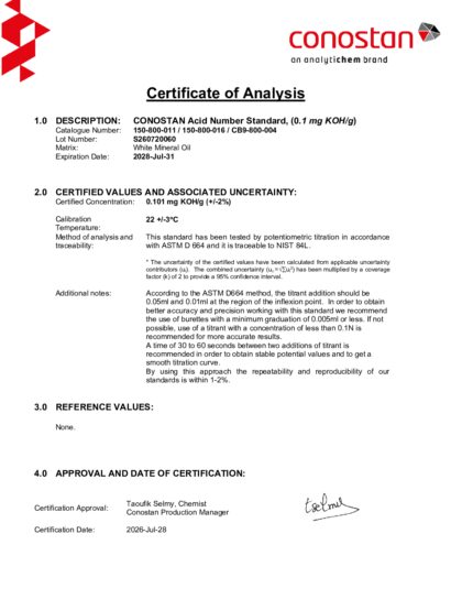 Primeira página: Certificado de análise, lote S260720060