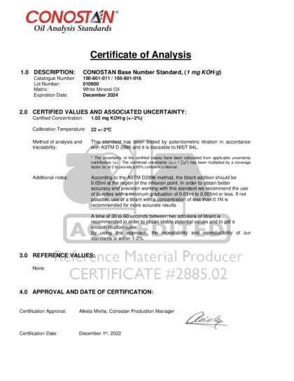 Primeira página: Certificado de análise, lote 010900