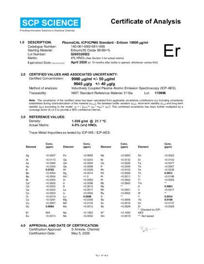 Primeira página: Certificado de análise, lote S260326022