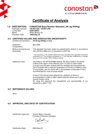 Primeira página: Certificado de análise, lote S260729035