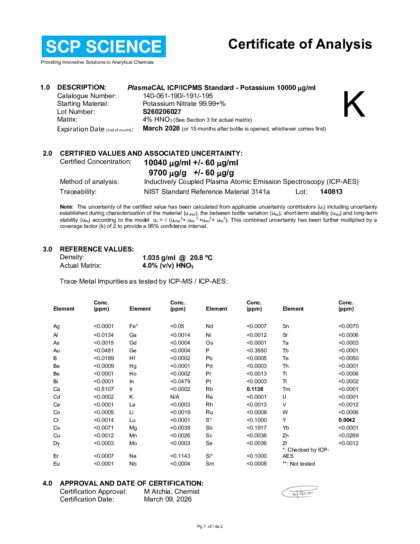 Primeira página: Certificado de análise, lote S260206027