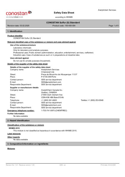 Primeira página: Ficha de segurança