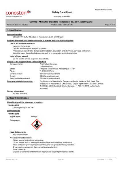 Primeira página: Ficha de segurança