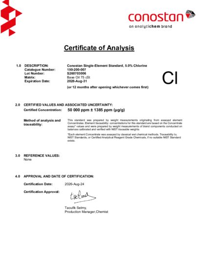Primeira página: Certificado de análise, lote S260703006