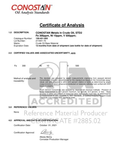 Primeira página: Certificado de análise, lote 211001-70