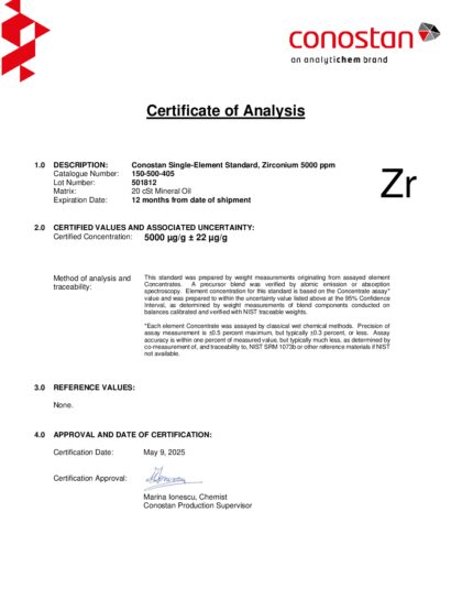 Primeira página: Certificado de análise, lote 501812