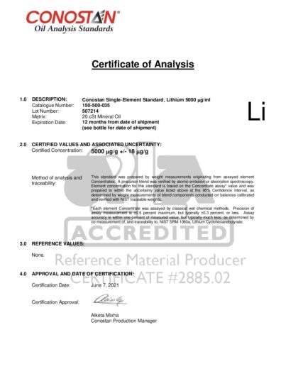 Primeira página: Certificado de análise, lote 507214