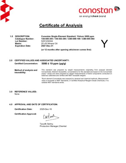 Primeira página: Certificado de análise, lote S251204044