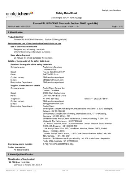Primeira página: Ficha de segurança
