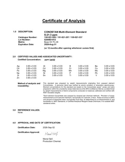 Primeira página: Certificado de análise, lote S260831012