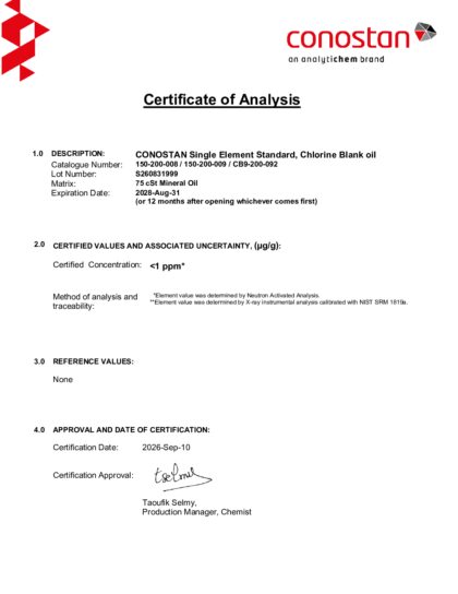 Primeira página: Certificado de análise, lote S260831999
