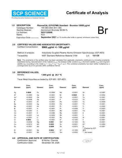 Primeira página: Certificado de análise, lote S251120006