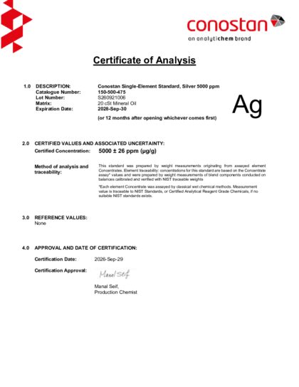 Primeira página: Certificado de análise, lote S260921006