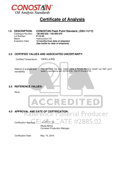 Primeira página: Certificado de análise, lote F112-04