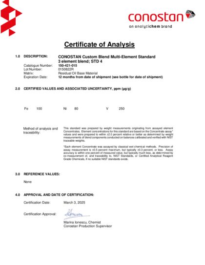 Primeira página: Certificado de análise, lote 0150822R