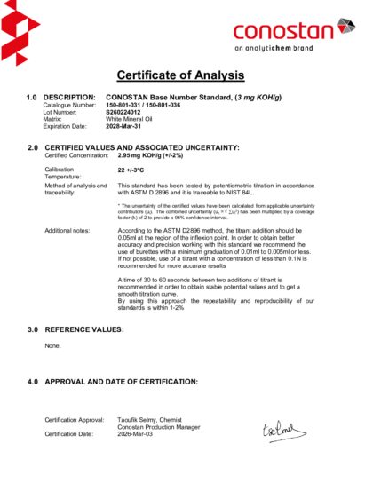 Primeira página: Certificado de análise, lote S260224012