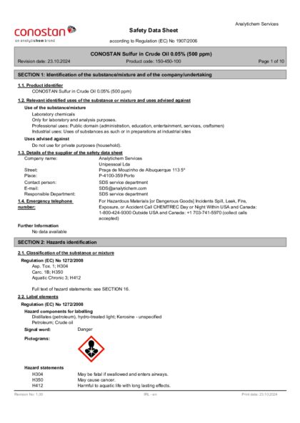 Primeira página: Ficha de segurança