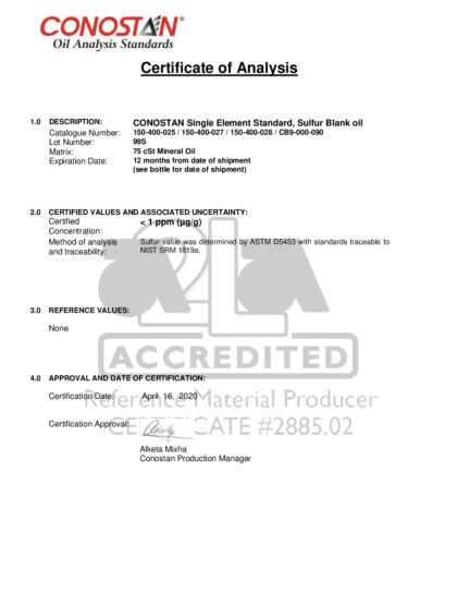 Primeira página: Certificado de análise, lote 99S