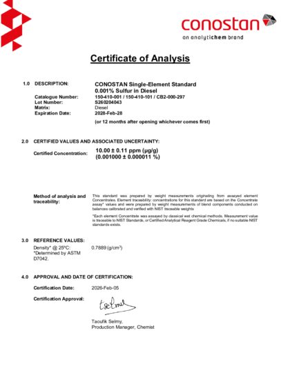 Primeira página: Certificado de análise, lote S260204043